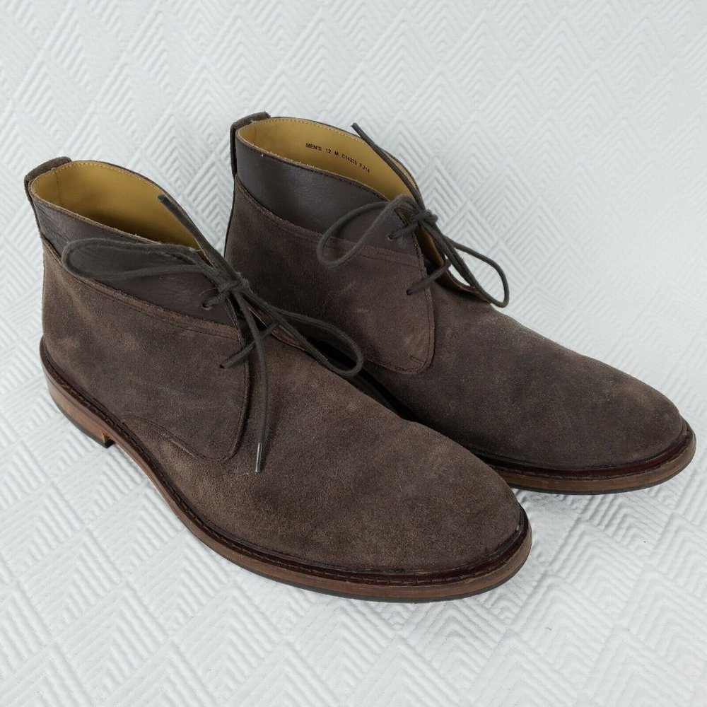 Cole Hann Mens Suede Leather Ankle Boots Taupe Brown Lace Up Size 12M